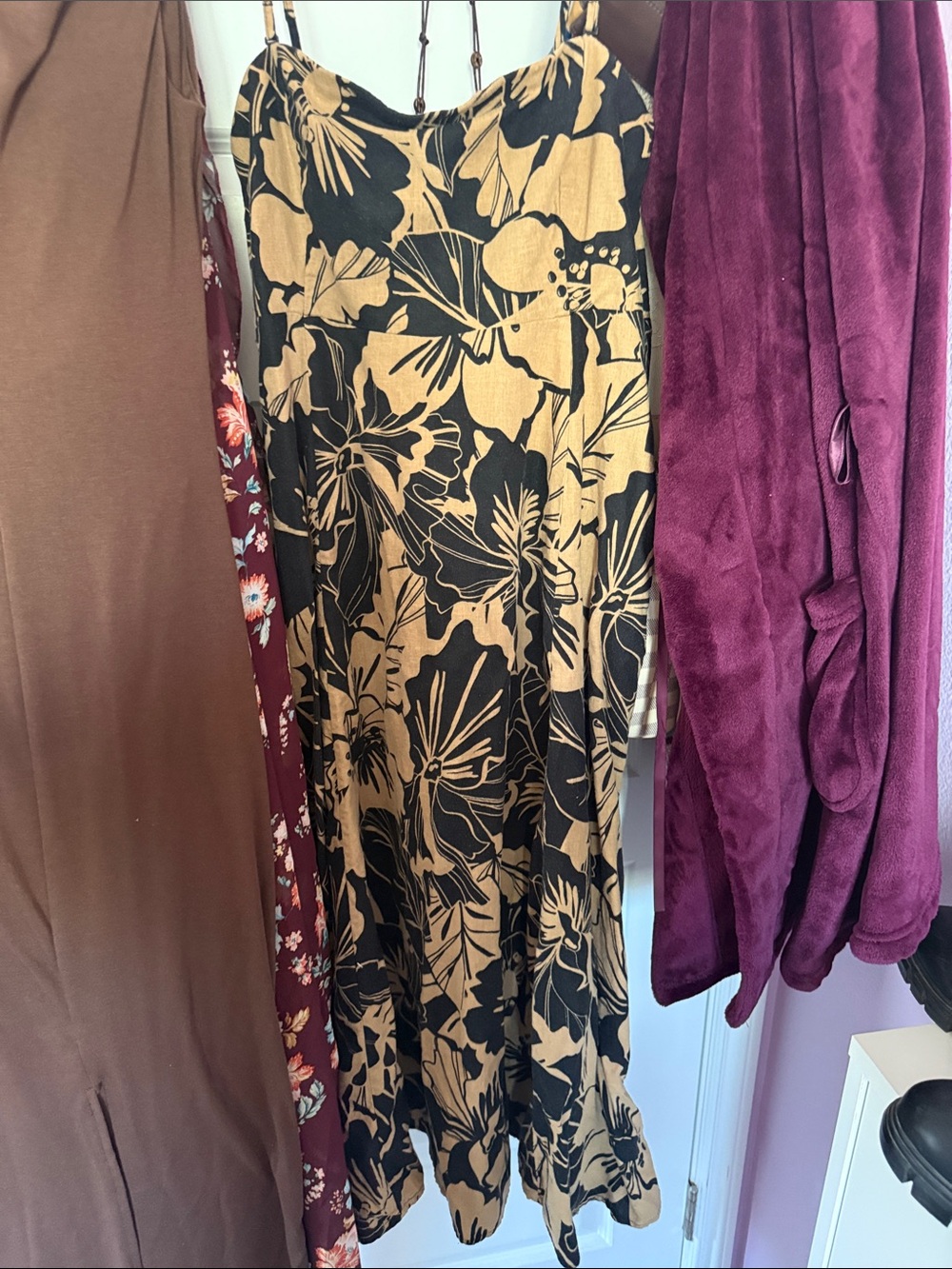 GAP Black and Tan Floral Maxi Slip Dress